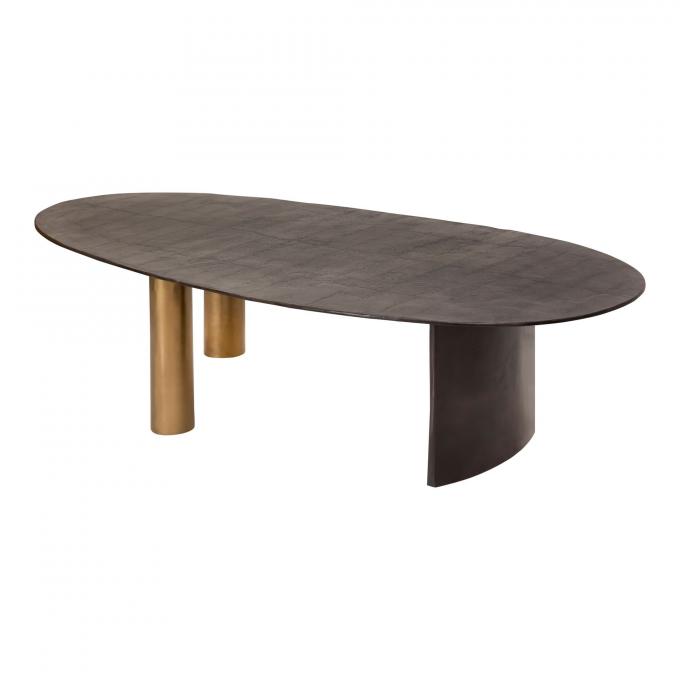 Modern Metal Top Glass Meja Kopi Oval Brown Dengan Kaki Baja Insta 1