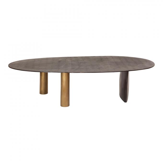 Modern Metal Top Glass Meja Kopi Oval Brown Dengan Kaki Baja Insta 2