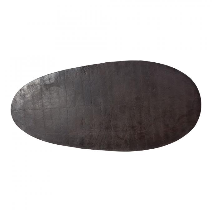 Modern Metal Top Glass Meja Kopi Oval Brown Dengan Kaki Baja Insta 3