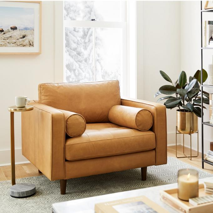Modern Velvet Arm Kulit Chaise Lounge Kursi Dengan Ottoman Bangku 5