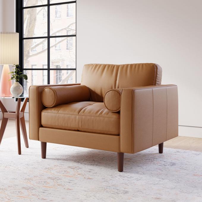 Modern Velvet Arm Kulit Chaise Lounge Kursi Dengan Ottoman Bangku 6