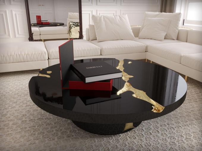 Meja Kopi Modern Hitam Bulat Marmer Atas Nordic Untuk Dekorasi Ruang Tamu 15