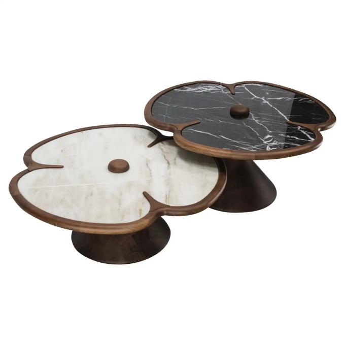 Meja Pusat Marmer Kayu Bulat Untuk Ruang Tamu Desain Clover 1