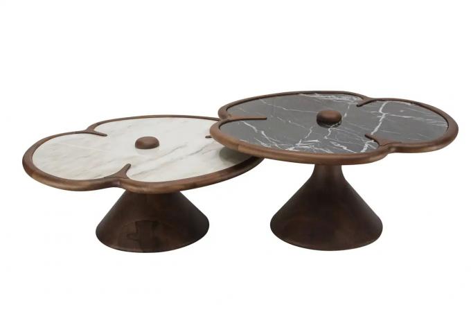 Meja Pusat Marmer Kayu Bulat Untuk Ruang Tamu Desain Clover 2