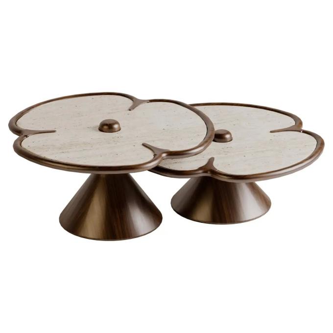 Meja Pusat Marmer Kayu Bulat Untuk Ruang Tamu Desain Clover 4
