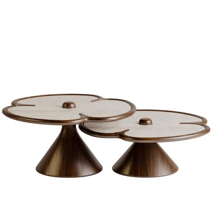 Meja Pusat Marmer Kayu Bulat Untuk Ruang Tamu Desain Clover 5