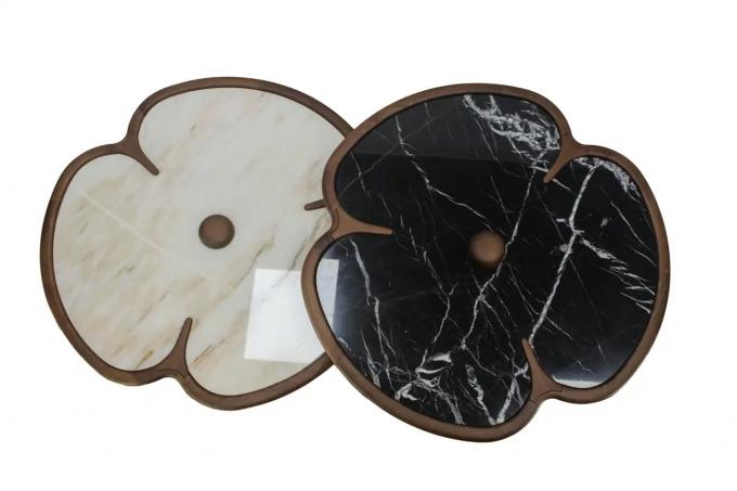 Meja Pusat Marmer Kayu Bulat Untuk Ruang Tamu Desain Clover 3