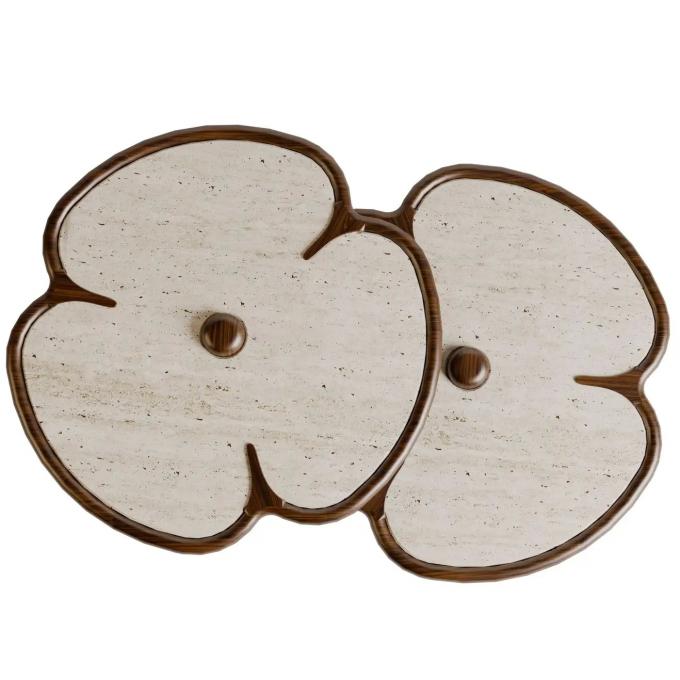 Meja Pusat Marmer Kayu Bulat Untuk Ruang Tamu Desain Clover 6