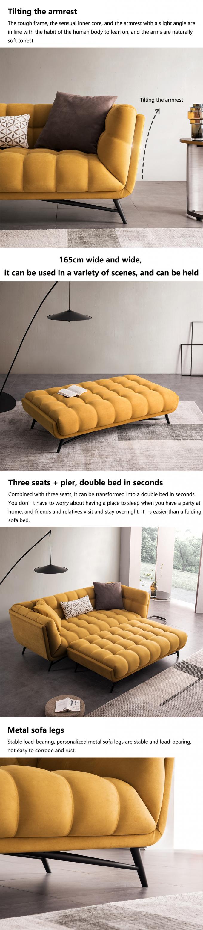 Tufted Bagian Loveseat Sleeper Sofa Tempat Tidur Tarik Kembar Kuning 3