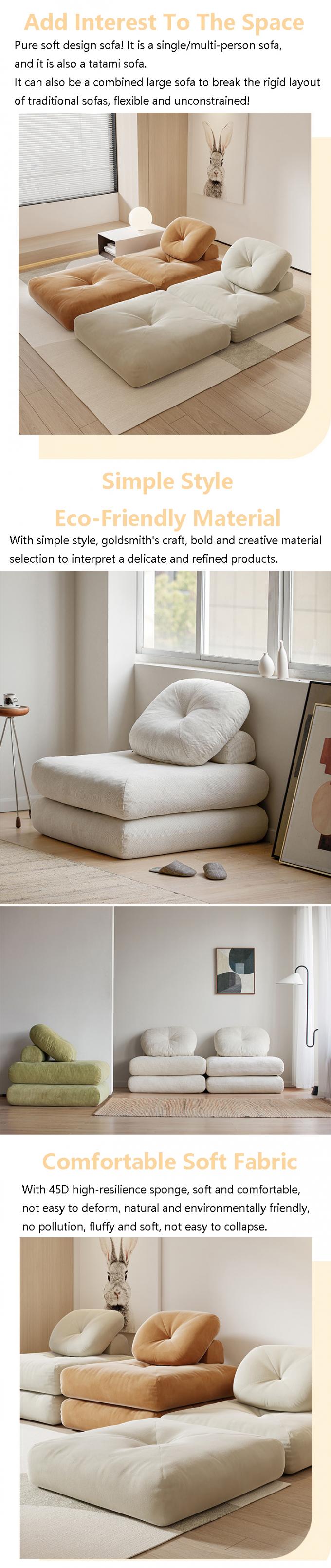 Berbaring Convertible Bagian Sofa Tempat Tidur Sofa Tatami Dengan Kain Samet 1