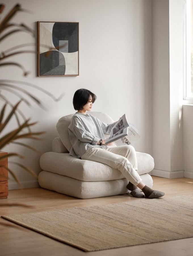 Berbaring Convertible Bagian Sofa Tempat Tidur Sofa Tatami Dengan Kain Samet 8