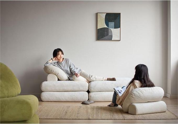 Berbaring Convertible Bagian Sofa Tempat Tidur Sofa Tatami Dengan Kain Samet 10