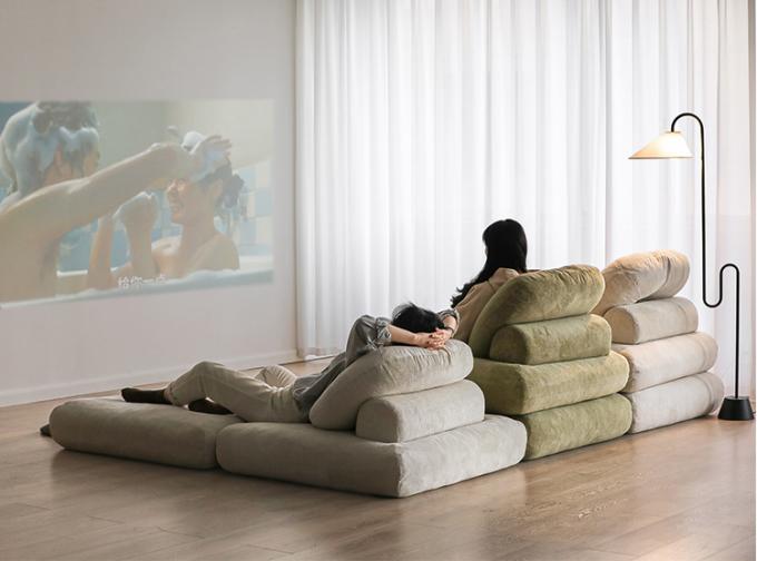 Berbaring Convertible Bagian Sofa Tempat Tidur Sofa Tatami Dengan Kain Samet 11