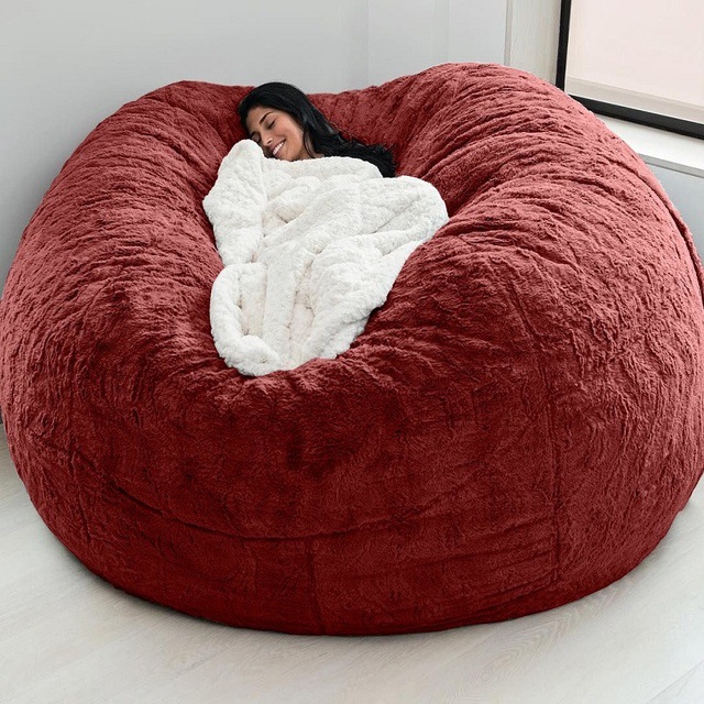 Outdoor 7Ft Giant Bean Bag Lounge Chair Soft Faux Fur Fabric EPS Fill 5