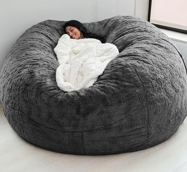 Outdoor 7Ft Giant Bean Bag Lounge Chair Soft Faux Fur Fabric EPS Fill 6