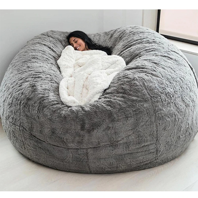 Outdoor 7Ft Giant Bean Bag Lounge Chair Soft Faux Fur Fabric EPS Fill 7