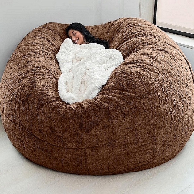 Outdoor 7Ft Giant Bean Bag Lounge Chair Soft Faux Fur Fabric EPS Fill 8