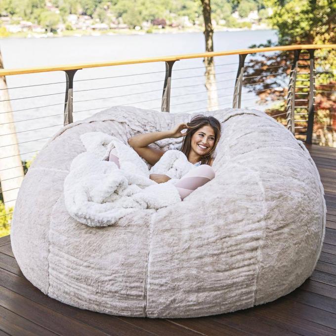 Outdoor 7Ft Giant Bean Bag Lounge Chair Soft Faux Fur Fabric EPS Fill 9