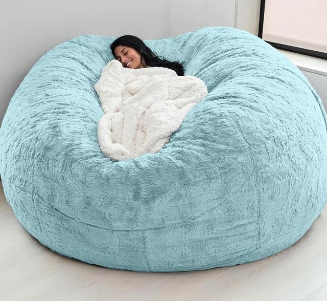 Outdoor 7Ft Giant Bean Bag Lounge Chair Soft Faux Fur Fabric EPS Fill 12