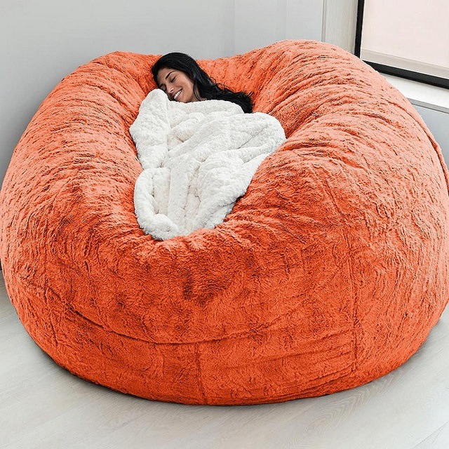 Outdoor 7Ft Giant Bean Bag Lounge Chair Soft Faux Fur Fabric EPS Fill 13