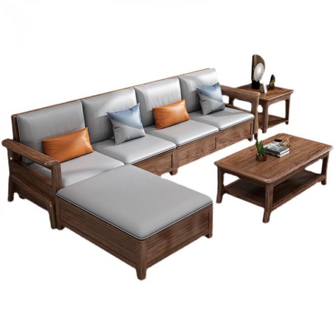 Teak Solid Wooden 7 Seater Sofa Set Modular Lounge Dengan Peti Kulit 4