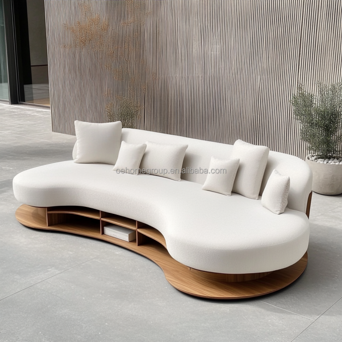 Sofa Dekor Kain Boucle Modular Melengkung Set Sofa Sudut Lantai Ruang Tamu Modern 3