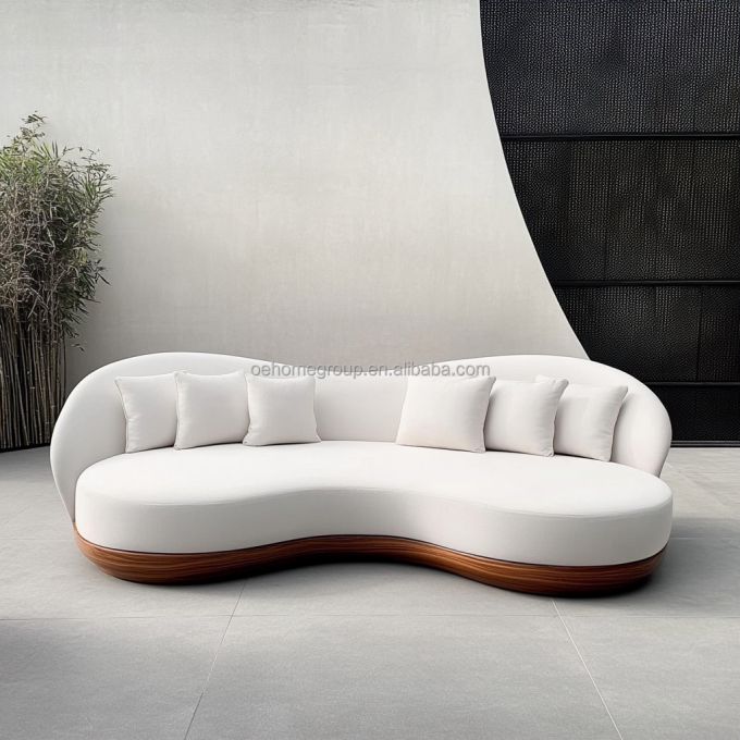 SET Sofa Bagian Modern Desain Tiup Tanpa Sudut Dengan Gaya Sudut Dan Kain Beludru Modular Melengkung 2