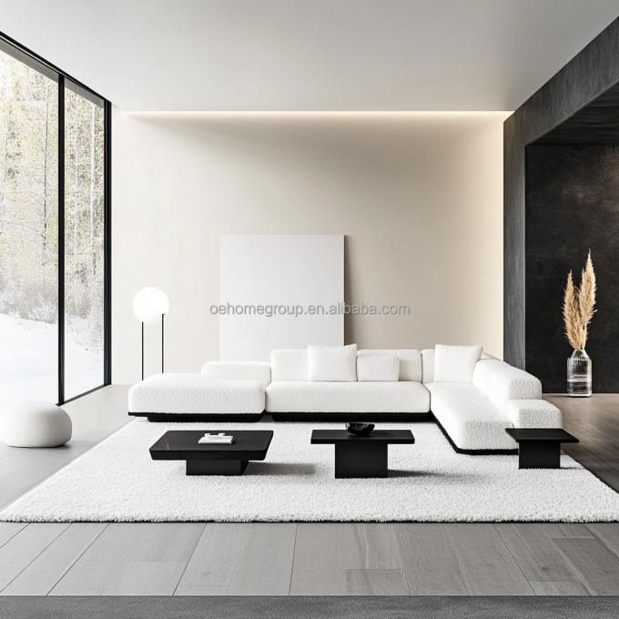 SET Sofa Bagian Modern Desain Tiup Tanpa Sudut Dengan Gaya Sudut Dan Kain Beludru Modular Melengkung 4