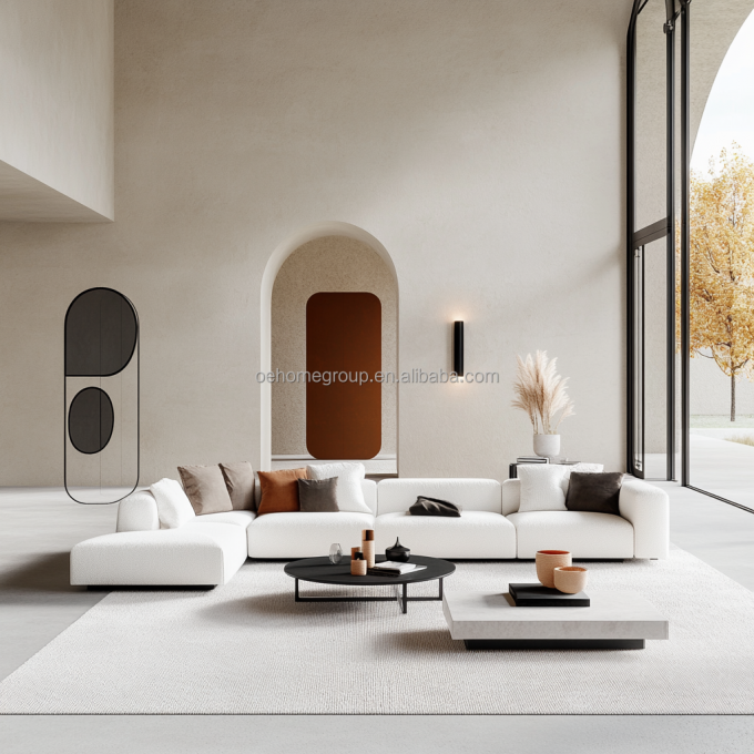 SET Sofa Bagian Modern Desain Tiup Tanpa Sudut Dengan Gaya Sudut Dan Kain Beludru Modular Melengkung 5
