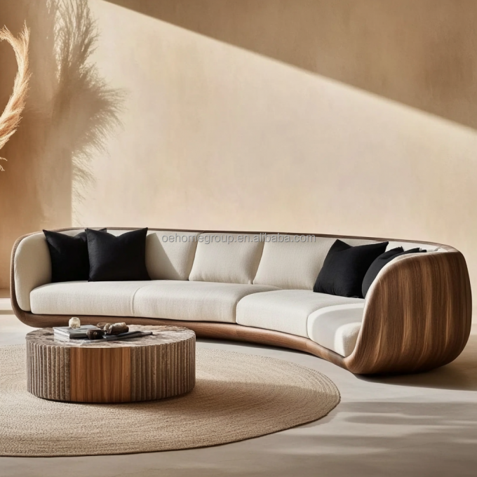 Sofa Seksional Putih Modern Dengan Kaki Kayu Padat 2