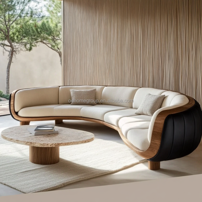 Sofa Seksional Putih Modern Dengan Kaki Kayu Padat 3