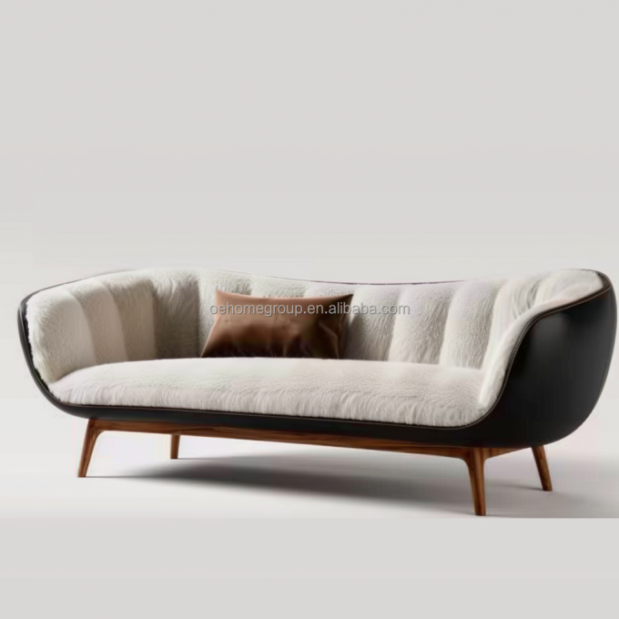 Sofa Seksional Putih Modern Dengan Kaki Kayu Padat 4