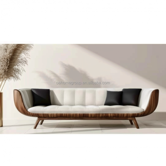 Sofa Seksional Putih Modern Dengan Kaki Kayu Padat 5