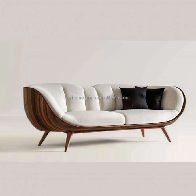 Sofa Seksional Putih Modern Dengan Kaki Kayu Padat 6
