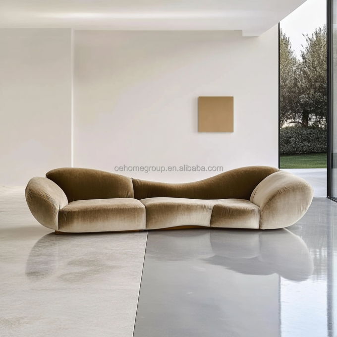 Sofa Sudut Gaya Velvet Desain Modern Ruang tamu berbentuk U Hotel Cahaya Mewah Kombinasi Modular 1