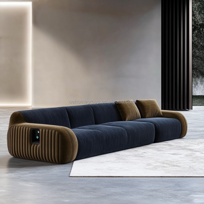 Sofa Sudut Gaya Velvet Desain Modern Ruang tamu berbentuk U Hotel Cahaya Mewah Kombinasi Modular 2