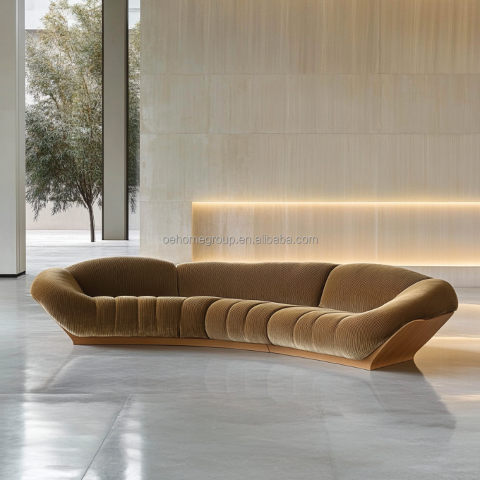 Sofa Sudut Gaya Velvet Desain Modern Ruang tamu berbentuk U Hotel Cahaya Mewah Kombinasi Modular 3