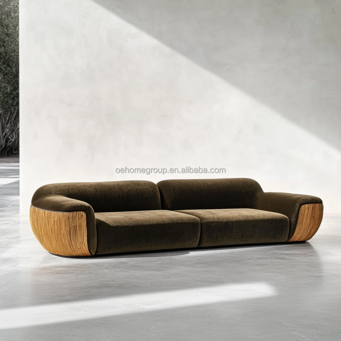 Sofa Sudut Gaya Velvet Desain Modern Ruang tamu berbentuk U Hotel Cahaya Mewah Kombinasi Modular 4