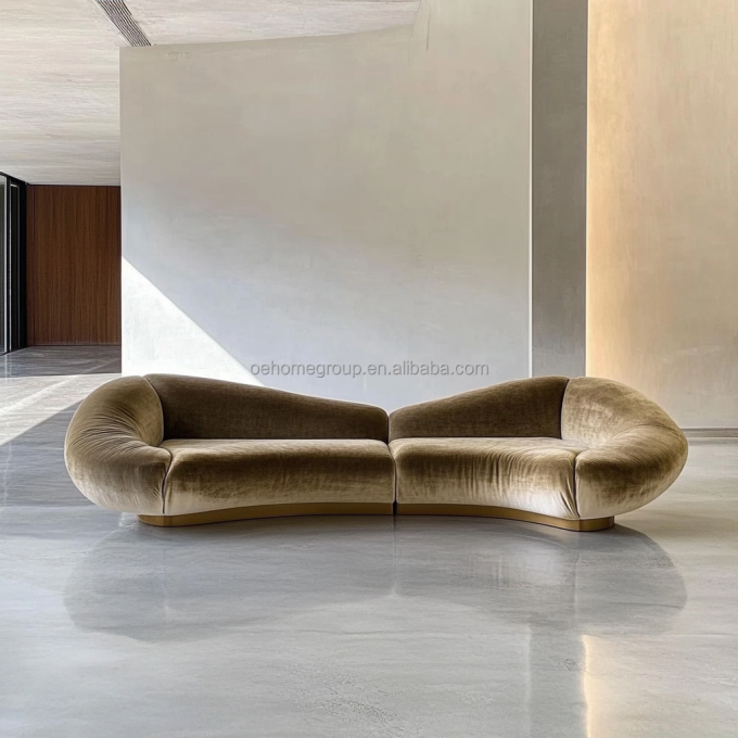 Sofa Sudut Gaya Velvet Desain Modern Ruang tamu berbentuk U Hotel Cahaya Mewah Kombinasi Modular 6