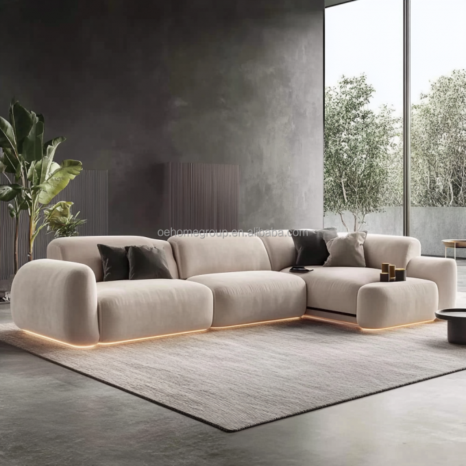 Sofa Dekor Kain Boucle Modular Melengkung Set Sofa Sudut Lantai Ruang Tamu Modern 5