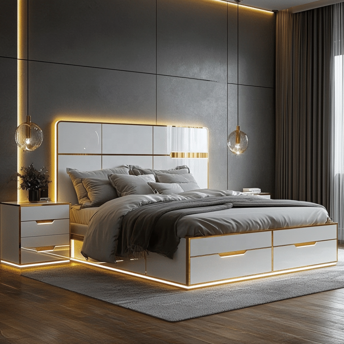 Tempat Tidur Kayu Ukuran Queen Desain Modern yang Dapat Disesuaikan Untuk Set Kamar Tidur Raja Cermin Mewah Kerajaan Italia Di Rumah Atau Kamar Hotel 1