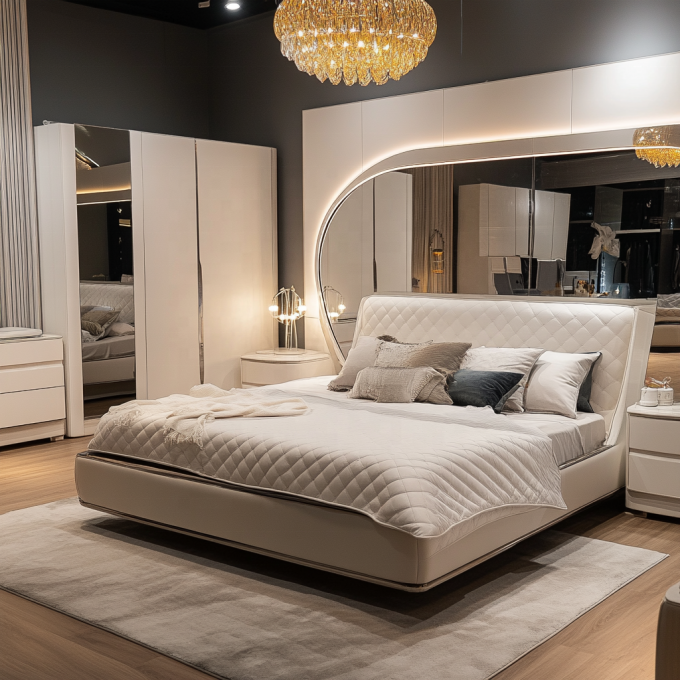 Tempat Tidur Kayu Ukuran Queen Desain Modern yang Dapat Disesuaikan Untuk Set Kamar Tidur Raja Cermin Mewah Kerajaan Italia Di Rumah Atau Kamar Hotel 4