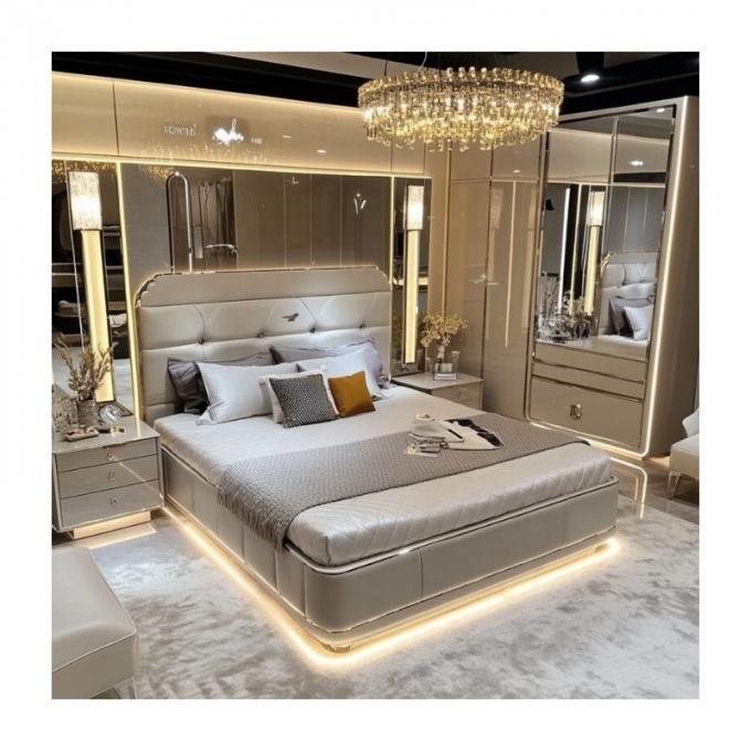 Tempat Tidur Kayu Ukuran Queen Desain Modern yang Dapat Disesuaikan Untuk Set Kamar Tidur Raja Cermin Mewah Kerajaan Italia Di Rumah Atau Kamar Hotel 6