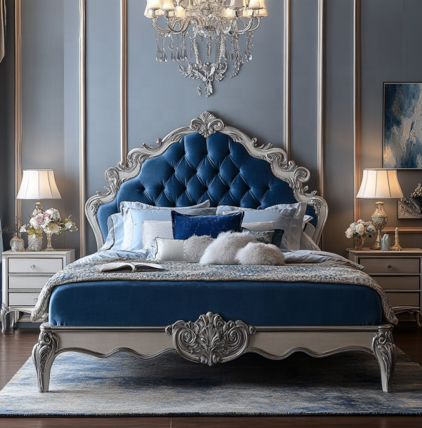 Furnitur kamar tidur klasik yang elegan dengan meja depan cermin ukuran raja dan bahan MDF modern 2