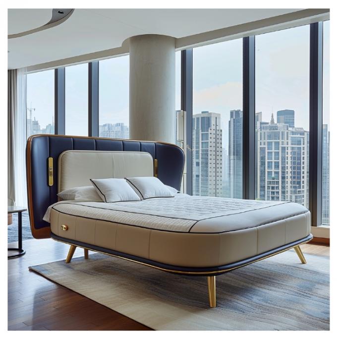 Tempat Tidur Ganda Master Kulit Modern Hall Kayu Solid Penyimpanan Rangka Tempat Tidur Kulit Italia untuk Perabot Rumah Hotel Apartemen 2