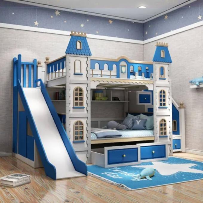 Perabot Kamar Tidur Biru yang Wajib Dimiliki Kayu Solid Dan MDF Ranjang Susun Untuk Anak Laki-Laki Warna Biru 3
