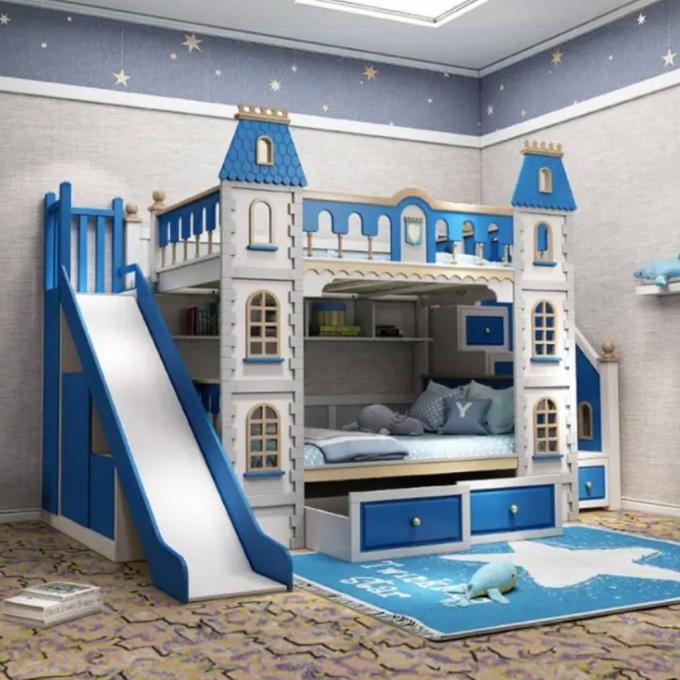Perabot Kamar Tidur Biru yang Wajib Dimiliki Kayu Solid Dan MDF Ranjang Susun Untuk Anak Laki-Laki Warna Biru 5