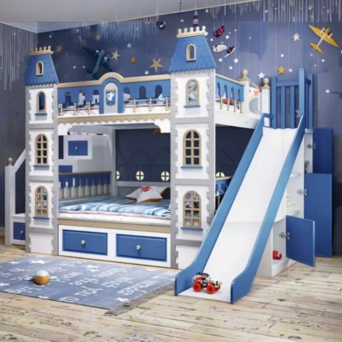 Perabot Kamar Tidur Biru yang Wajib Dimiliki Kayu Solid Dan MDF Ranjang Susun Untuk Anak Laki-Laki Warna Biru 10