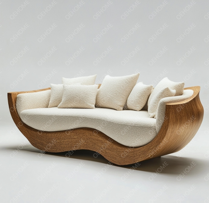 Set Sofa Kayu Ruang Tamu Furnitur Taman Melengkung Dengan Desain Modern Dan Pilihan yang Dapat Disesuaikan 2