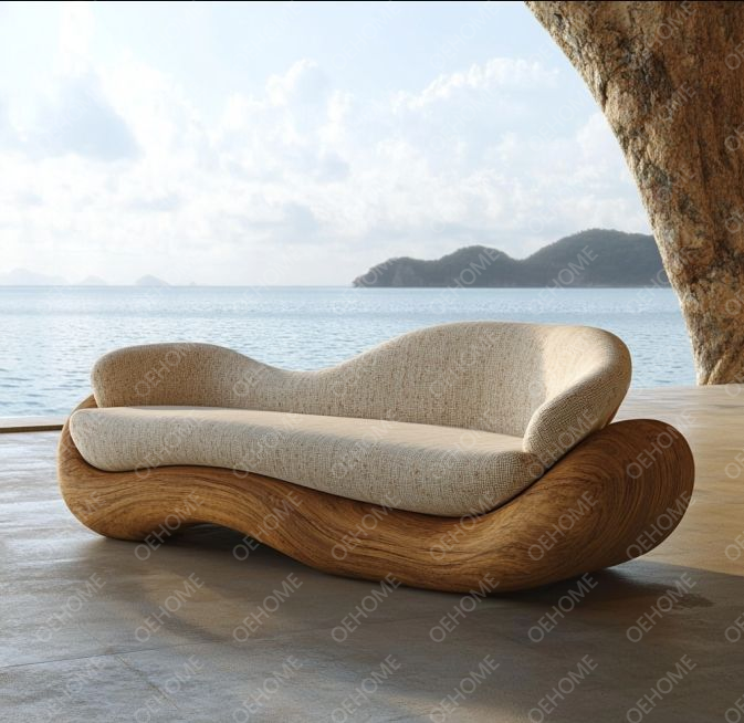 Set Sofa Kayu Ruang Tamu Furnitur Taman Melengkung Dengan Desain Modern Dan Pilihan yang Dapat Disesuaikan 4